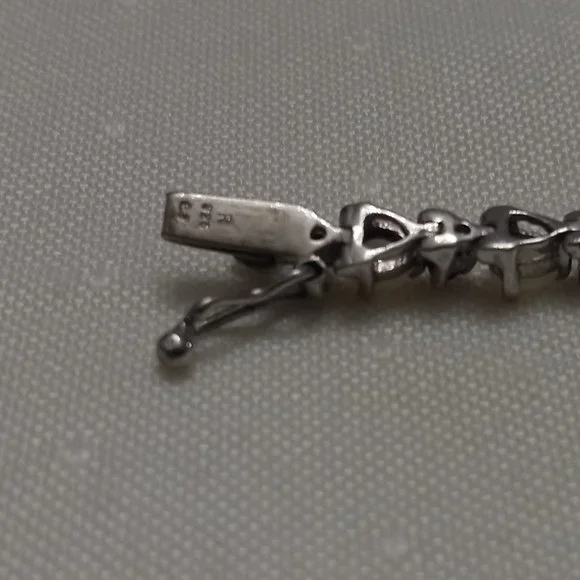 Sterling Silver Bracelet with Opals and Blue Rhinestones - Picture 6 of 14